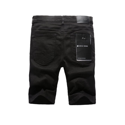 PURPLE  Men Streetwear Denim Shorts Black Wash with Minimalist Design and Raw Hem 5023
