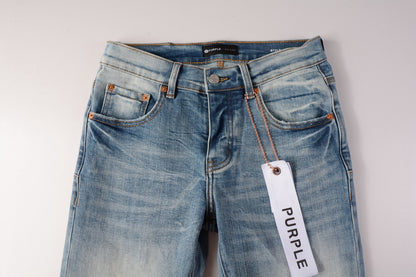 PURPLE  Men Streetwear Skinny Jeans Light Blue Wash with Faded Gradient Finish 9016