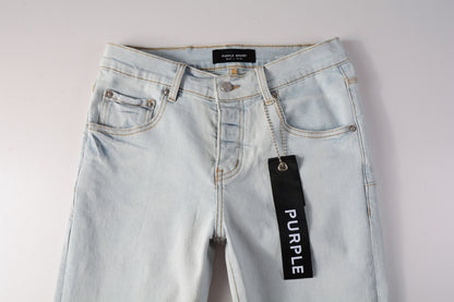 PURPLE  Men Streetwear Skinny Jeans Light Gray Wash with Minimalist Style and Tag Accent 9081