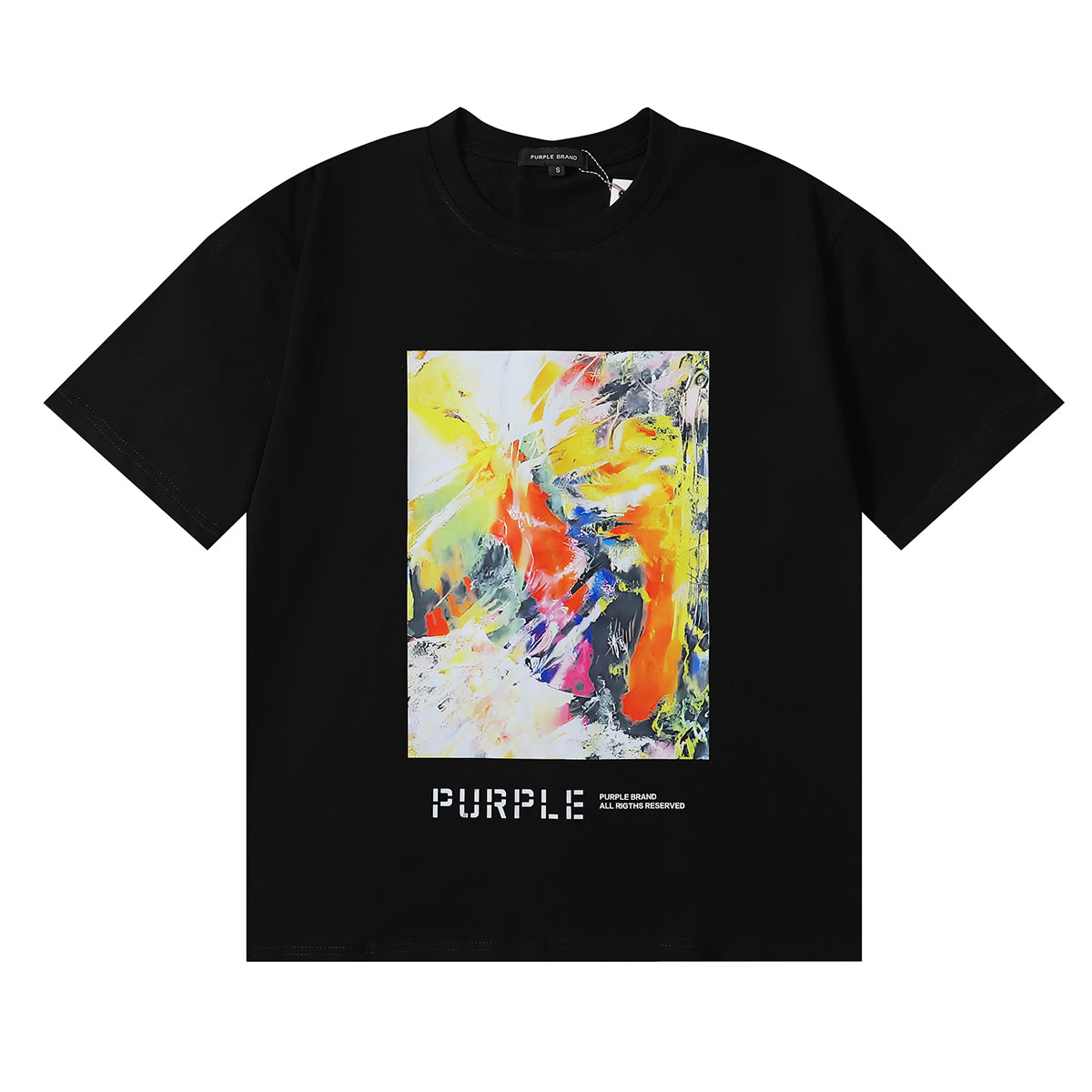 PURPLE Men Streetwear Tee Black & White with Purple Brand Van Gogh-Inspired Vibrant Abstract