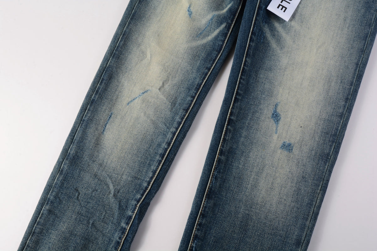 PURPLE  Men Streetwear Skinny Jeans Light Blue Wash with Vintage Faded Wash and Subtle Distress 9055