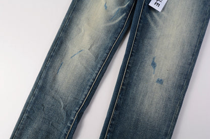 PURPLE  Men Streetwear Skinny Jeans Light Blue Wash with Vintage Faded Wash and Subtle Distress 9055