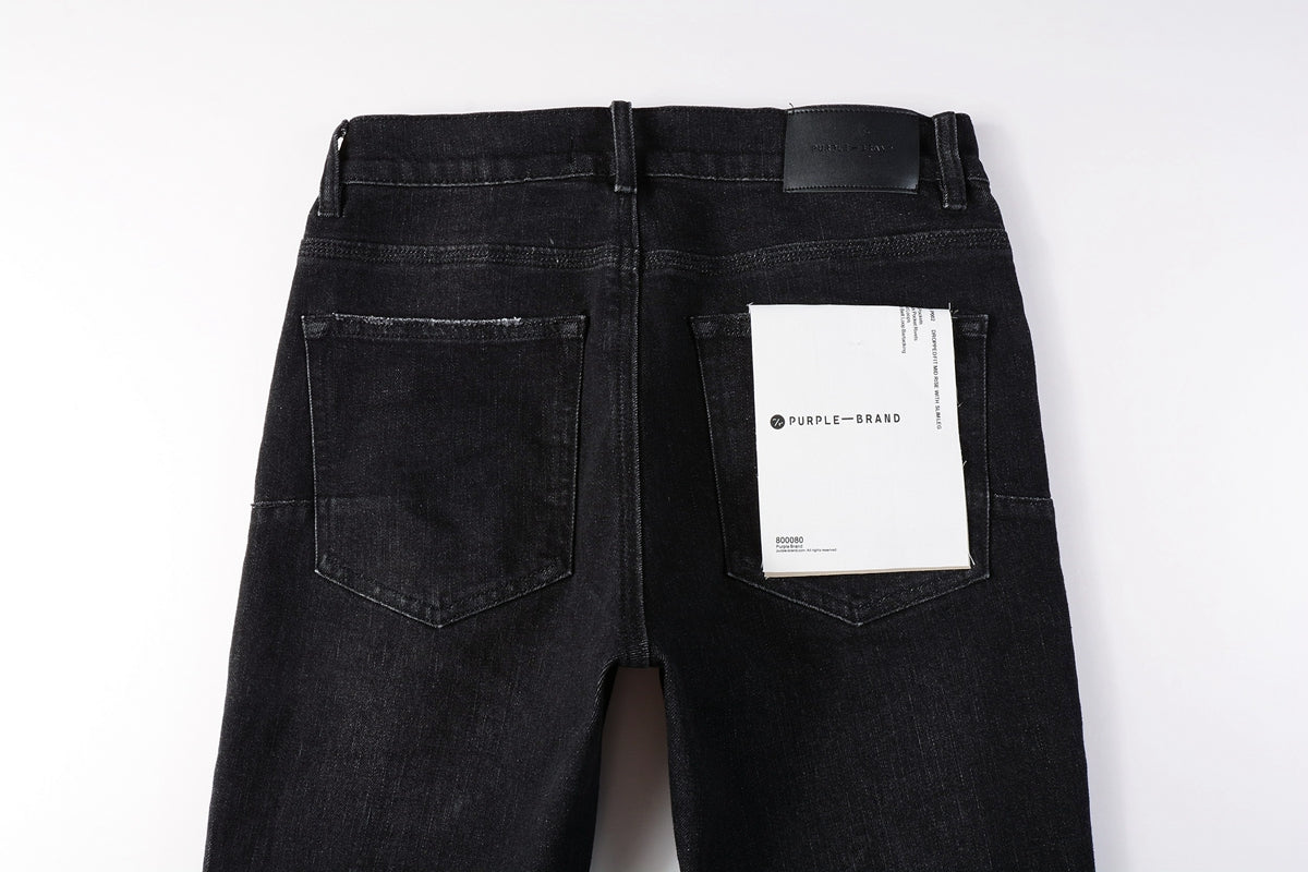 PURPLE   Men Streetwear Skinny Jeans Black Wash with Knee Rips and White Paint Specks 9035