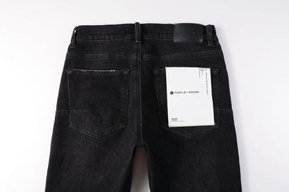 PURPLE   Men Streetwear Skinny Jeans Black Wash with Knee Rips and White Paint Specks 9035