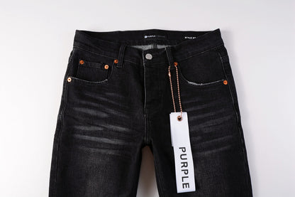 PURPLE   Men Streetwear Skinny Jeans Black Wash with Knee Rips and White Paint Specks 9035