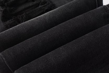 PURPLE  Men Streetwear Skinny Jeans Black Wash with Knee Ripped Details 9029