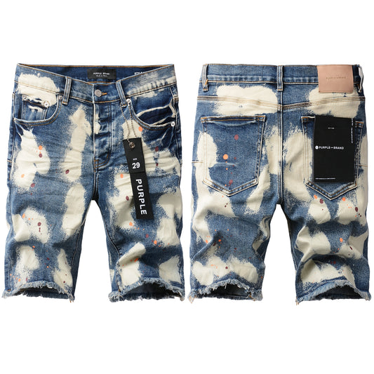 PURPLE  Men Streetwear Skinny Jeans Black and White Graffiti Wash with Multi Color Paint Splash 5090