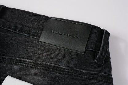 PURPLE  Men Streetwear Skinny Jeans Black Wash with Knee Ripped Details 9029