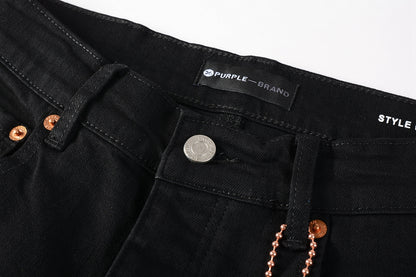 PURPLE  Men Streetwear Skinny Jeans Black Wash with All-Over Metallic Gold "P" Print 9008