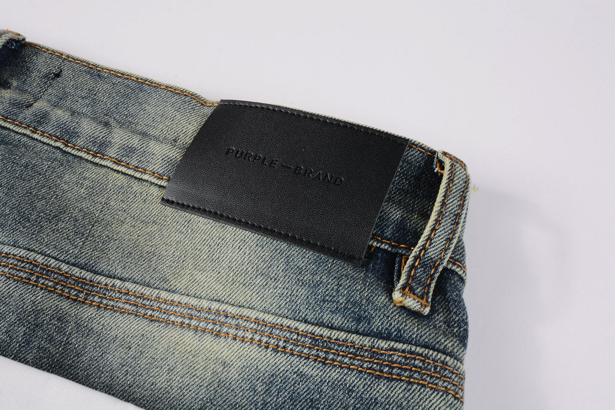 PURPLE  Men Streetwear Skinny Jeans Light Blue Wash with Faded Gradient Distress 9042