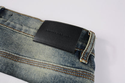 PURPLE  Men Streetwear Skinny Jeans Light Blue Wash with Faded Gradient Distress 9042