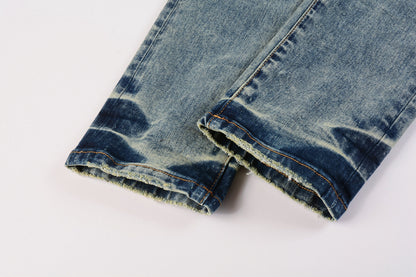 PURPLE  Men Streetwear Skinny Jeans Light Blue Wash with Patchwork Distressed Details 9015