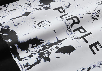 PURPLE Men Streetwear Short Sleeve Tee Black & White with Purple Brand Abstract Figure Print