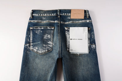 PURPLE  Men Streetwear Skinny Jeans Dark Blue Wash with White Brushstroke Distress 9040