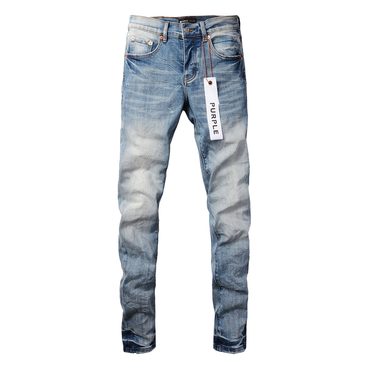 PURPLE  Men Streetwear Skinny Jeans Light Blue Wash with Faded Gradient Finish 9016