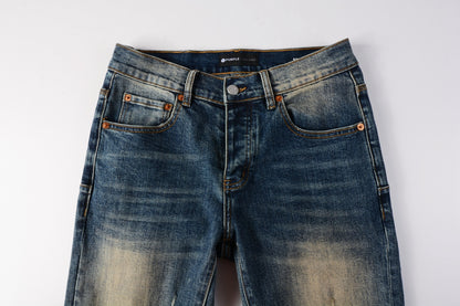 PURPLE  Men Classic Streetwear Jeans Light Washed Distressed skinny Fit 9097