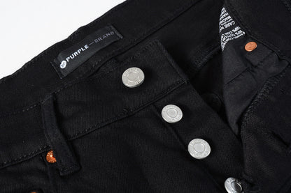 PURPLE  Men Streetwear Skinny Jeans Black Wash with Distressed Rip Details 9022