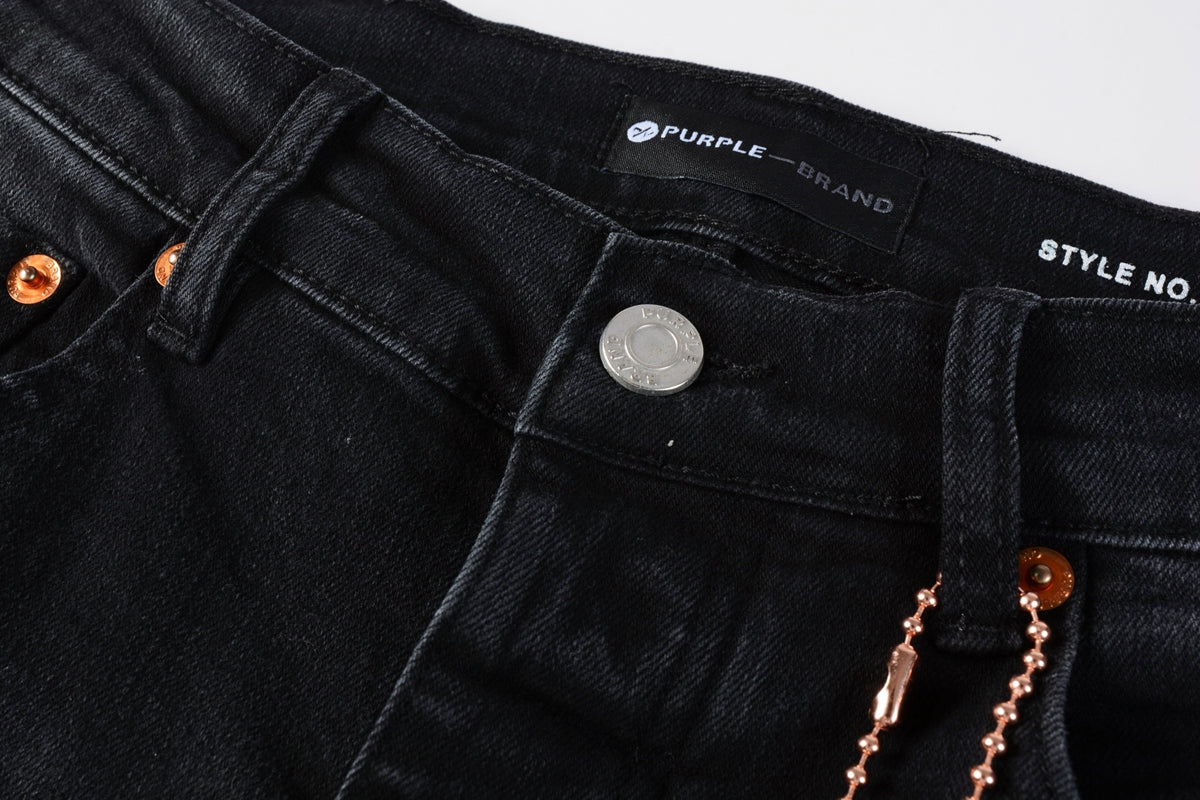 PURPLE  Mens Jeans - Distressed Black Denim with Knee Slit and Ripped Hole 9045
