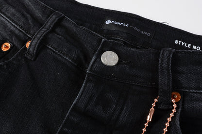 PURPLE  Mens Jeans - Distressed Black Denim with Knee Slit and Ripped Hole 9045