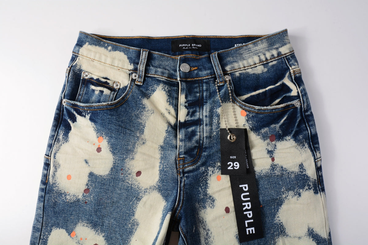 PURPLE  Men Streetwear Skinny Jeans Black and White Graffiti Wash with Multi Color Paint Splash 5090