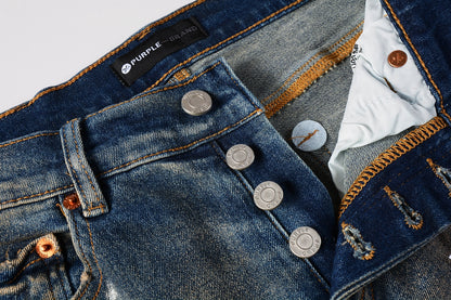 PURPLE   Men Streetwear Skinny Jeans Light Blue Wash with Distressed Rips and White Paint Splatter 9012