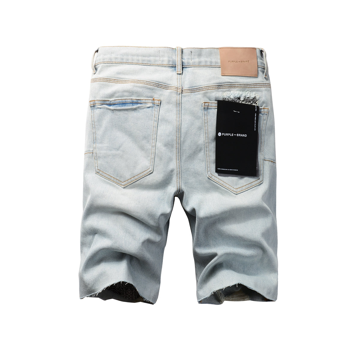 PURPLE  Men Streetwear Denim Shorts Light Blue Wash with Colorful Patched Rips and Raw Hem 5067
