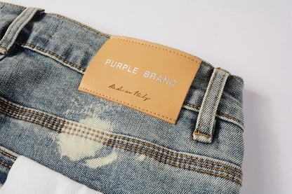 PURPLE   Men Streetwear Jeans Distressed Light Blue Paint Dot Ripped skinny 9092