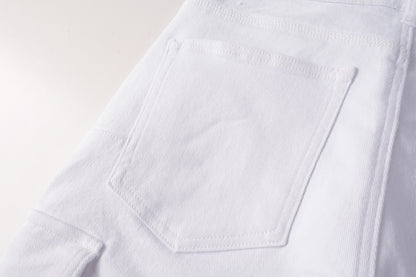 PURPLE  Men Streetwear White Cargo Denim Shorts with Multiple Pockets and Raw Hem 5082
