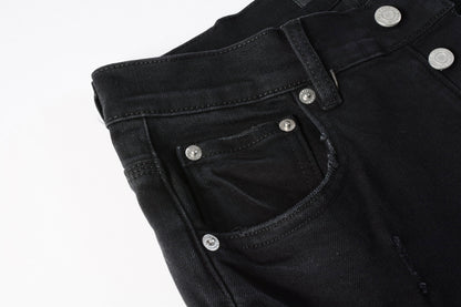 PURPLE  Men Distressed Black Skinny Jeans with Heavy Ripped Design and Grunge Streetwear Vibe 9108