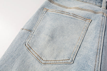 PURPLE   Men Streetwear Skinny Jeans Light Blue Wash with Knee Ripped Details and Black Lining 9010