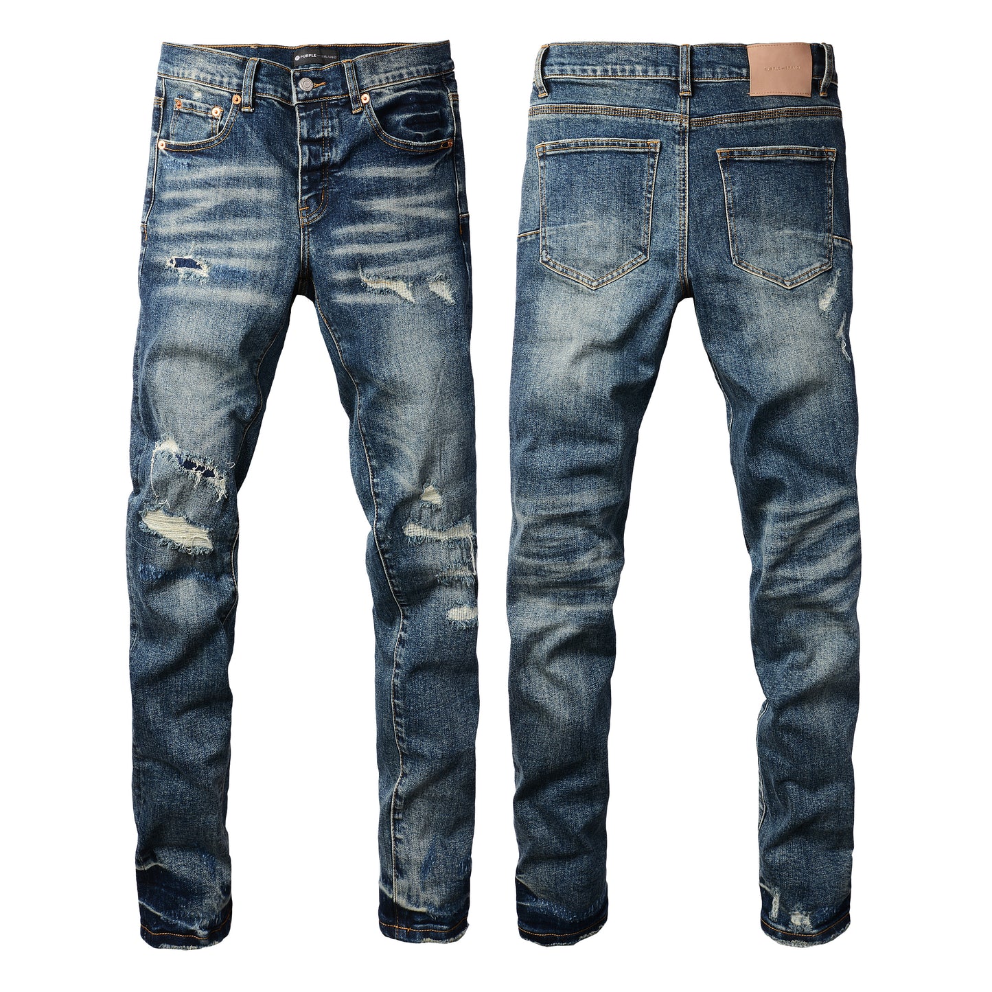PURPLE  Men Classic Streetwear Jeans Distressed Dark Blue Ripped skinny 9096