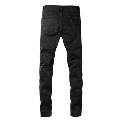 PURPLE  Men Distressed Black Skinny Jeans with Heavy Ripped Design and Grunge Streetwear Vibe 9108