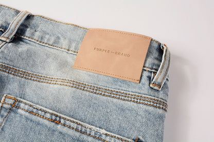 PURPLE  Men Streetwear Jeans Light Blue Paint Splash Distressed Ripped skinny 9100