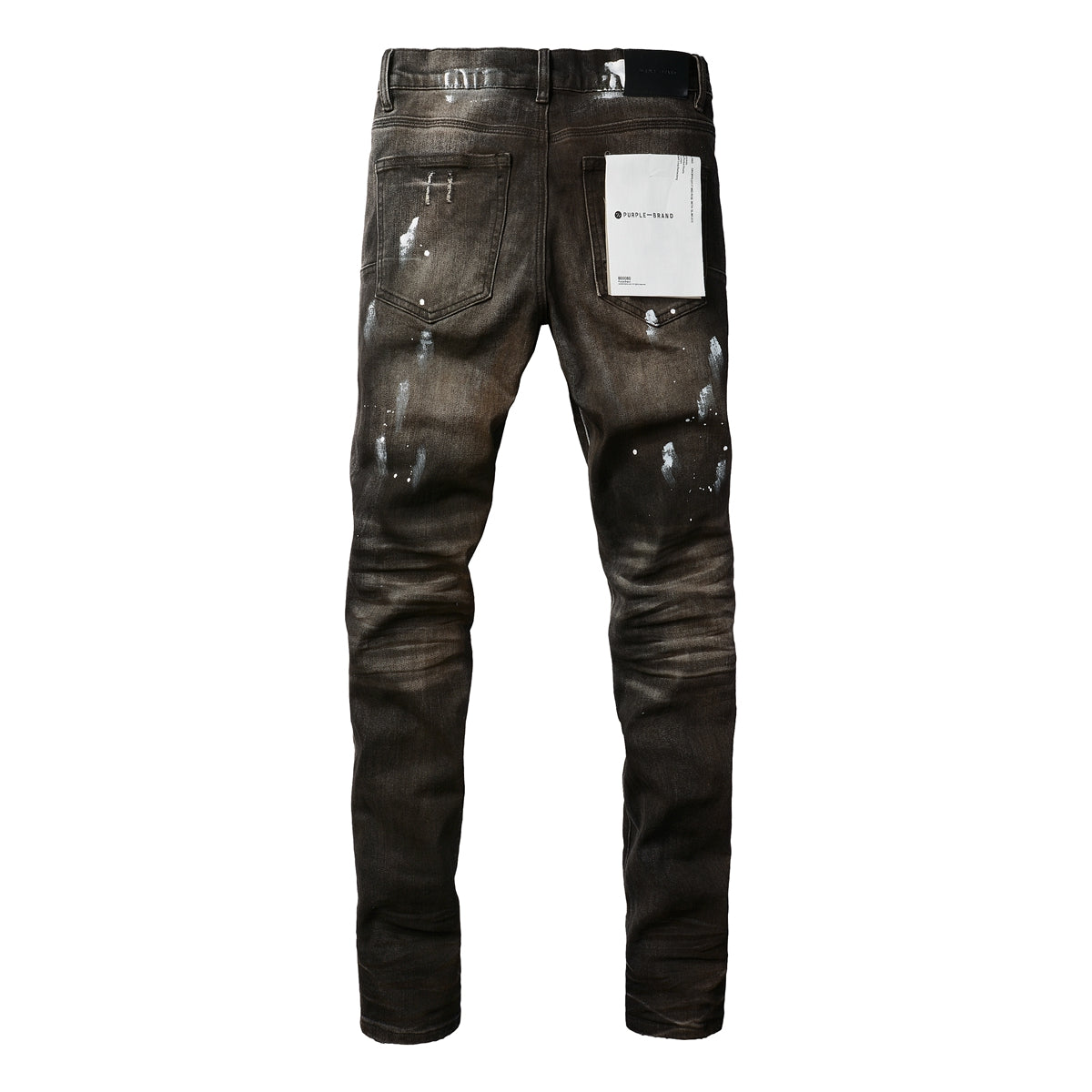 PURPLE  Men Streetwear Skinny Jeans Dark Gray Wash with White Paint Splatter and Distressed Rips 9030