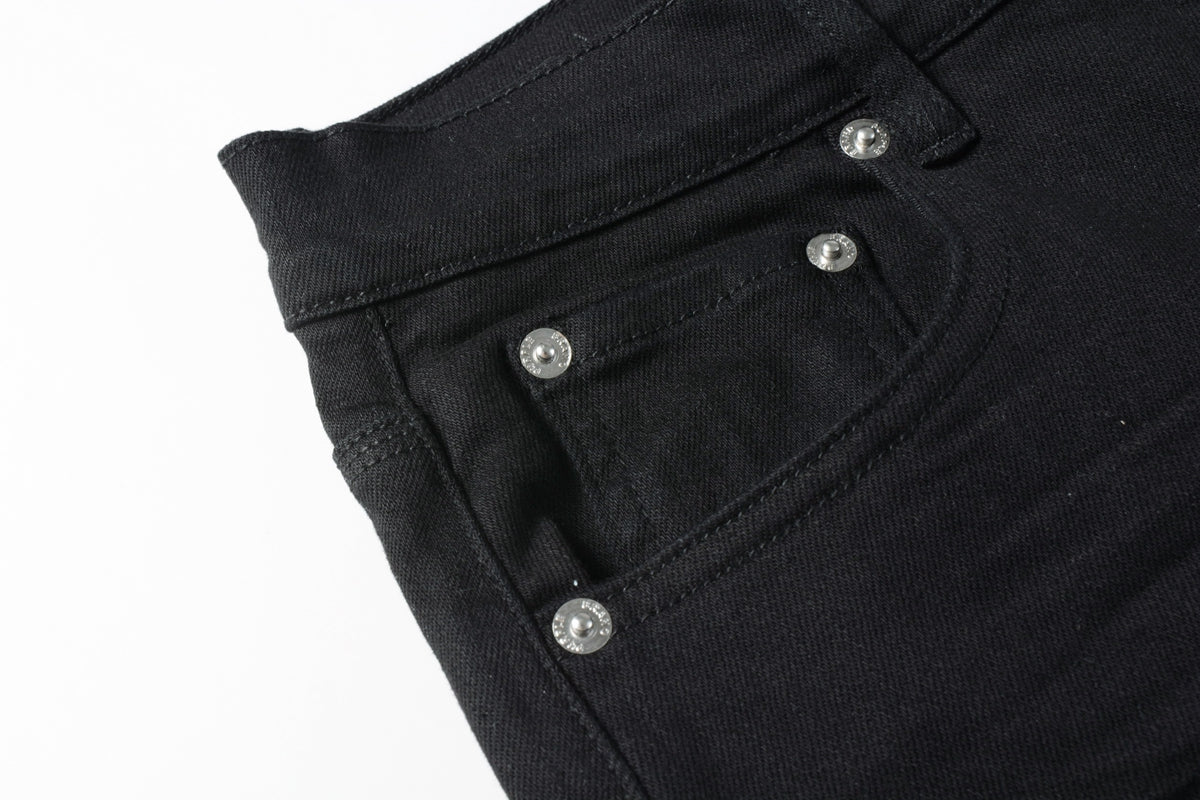 PURPLE  Men Streetwear Denim Shorts Black Wash with Minimalist Design and Raw Hem 5023