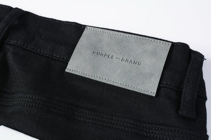 PURPLE  Men Streetwear Skinny Jeans Black Wash with Distressed Rip Details 9022