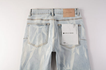 PURPLE   Men Streetwear Skinny Jeans Light Blue Wash with White Brushstroke Texture 7017