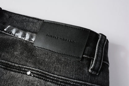PURPLE  Men Streetwear Skinny Jeans Dark Gray Wash with Distressed Rips and Multi-Color Paint Splatter 9018