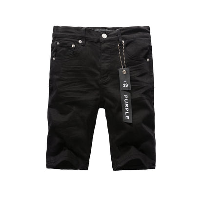 PURPLE  Men Streetwear Denim Shorts Black Wash with Minimalist Design and Raw Hem 5023