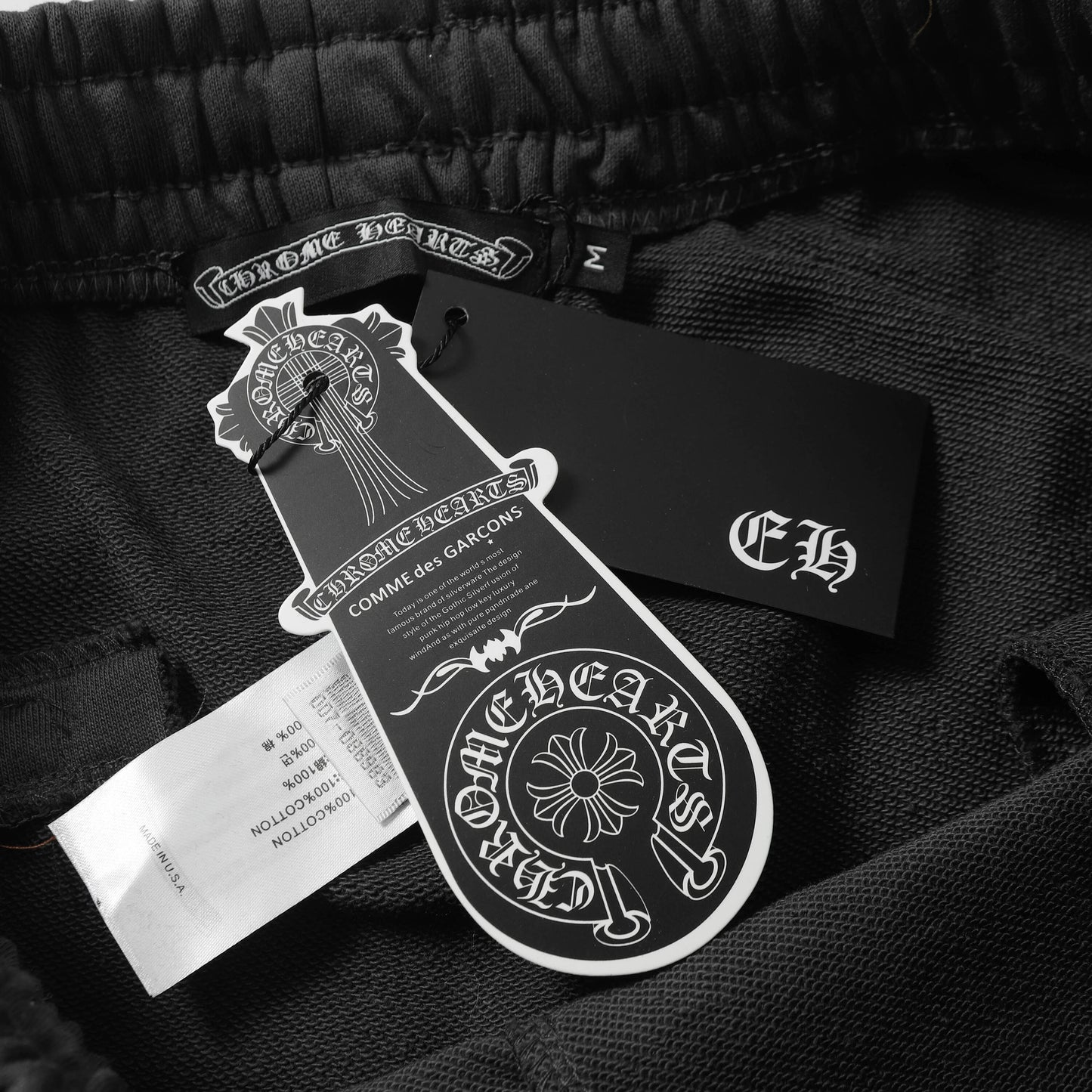 CHROME HEARTS  Men Designer Wide Leg Jeans Vintage Black with Quilted Texture and Distressed Hem 1115