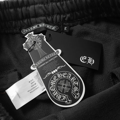 CHROME HEARTS  Men Designer Wide Leg Jeans Vintage Black with Quilted Texture and Distressed Hem 1115