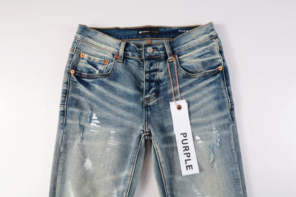 PURPLE  Designer Women Purple High Street Purple Denim Black Long Mid Pants Hole for Men Purple Jeans 9043