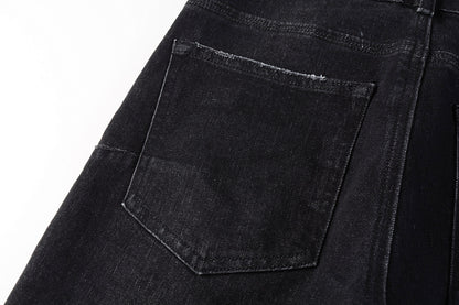 PURPLE   Men Streetwear Skinny Jeans Black Wash with Knee Rips and White Paint Specks 9035