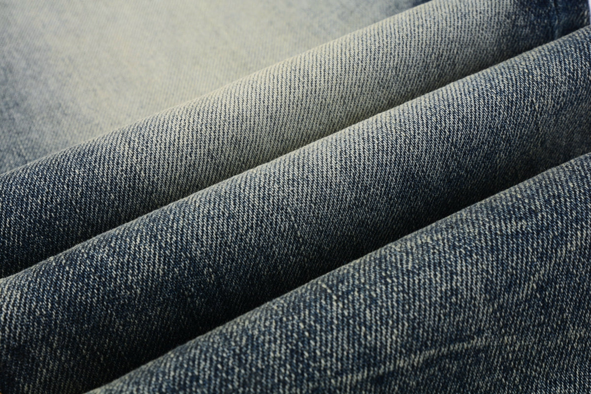 PURPLE  Men Streetwear Skinny Jeans Light Blue Wash with Faded Gradient Distress 9042