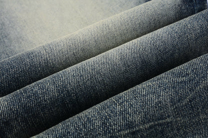 PURPLE  Men Streetwear Skinny Jeans Light Blue Wash with Faded Gradient Distress 9042